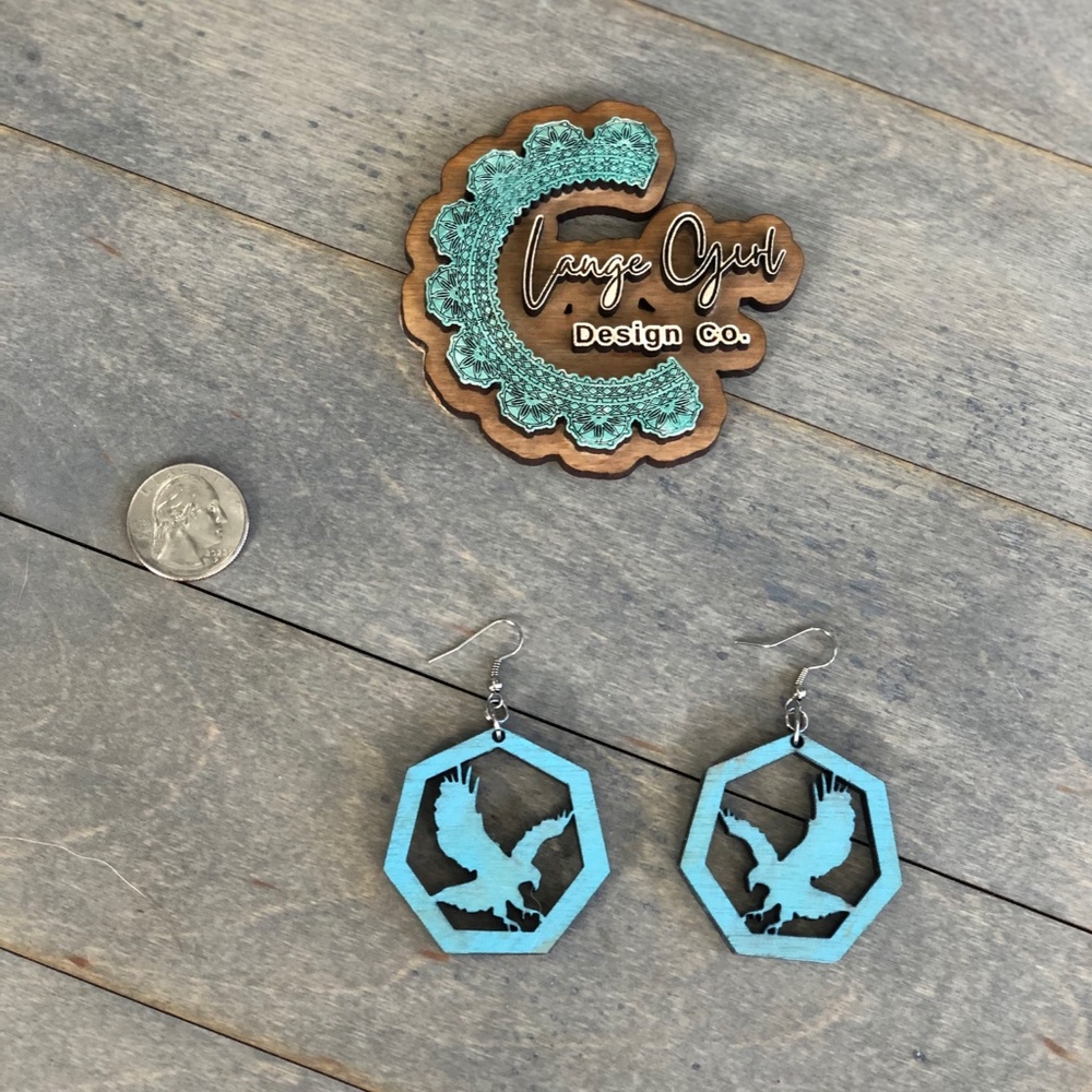 Handmade Wood Stained & Laser Cut Patriotic American Eagle USA Large Earrings